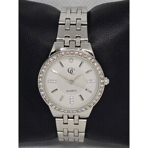 Women's GC Fancy Jeweled Bezel Silver Tone Dial Case Link Bracelet Watch 11